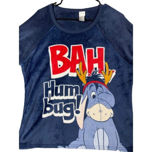 Disney Long Sleeve Sleepwear Women's Size XL Eeyore "Bah Humbug" Blue Fleece - Picture 8 of 8